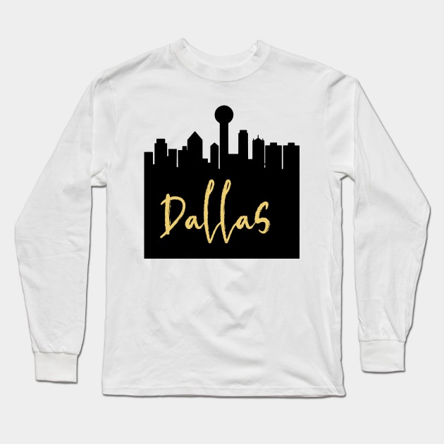 DALLAS TEXAS DESIGNER SILHOUETTE SKYLINE ART Long Sleeve T-Shirt by deificusArt